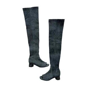 Clergerie Paris Over the Knee Open Toe Jean Boots Grey ( 37 )